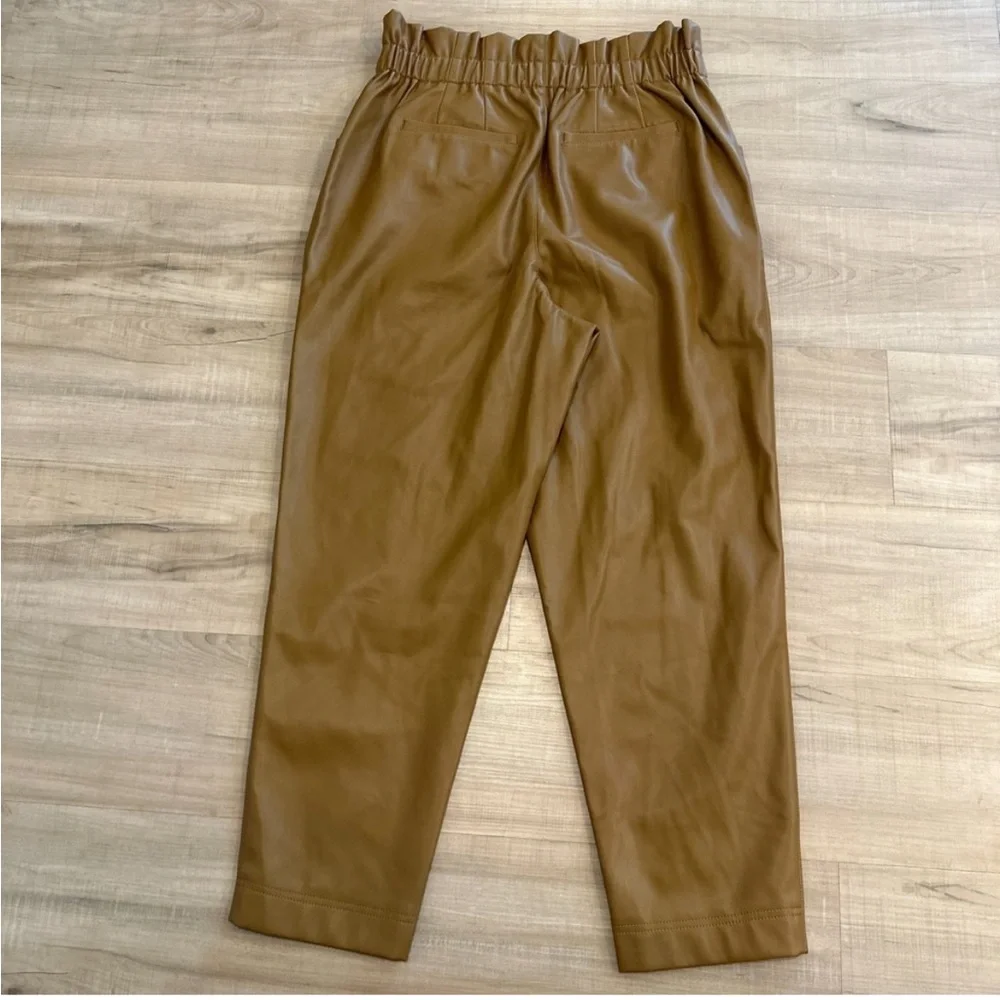Madewell Women's Vegan Leather Paperbag Pants Size 12 Camel Tan Pull On - Picture 7 of 12
